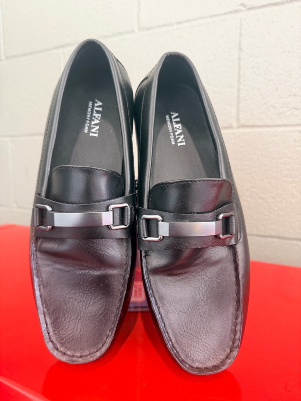 Alfani Black Faux Leather Slip-On Loafers, Men 8M / Women 9M